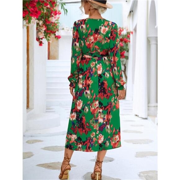 Printed Surplice Long Sleeve Midi Dress - Picture 2 of 11